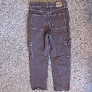 Hollister 9 Ultra High Rise Dad Cargo Jeans Dark Brown 28X31 Zip Fly